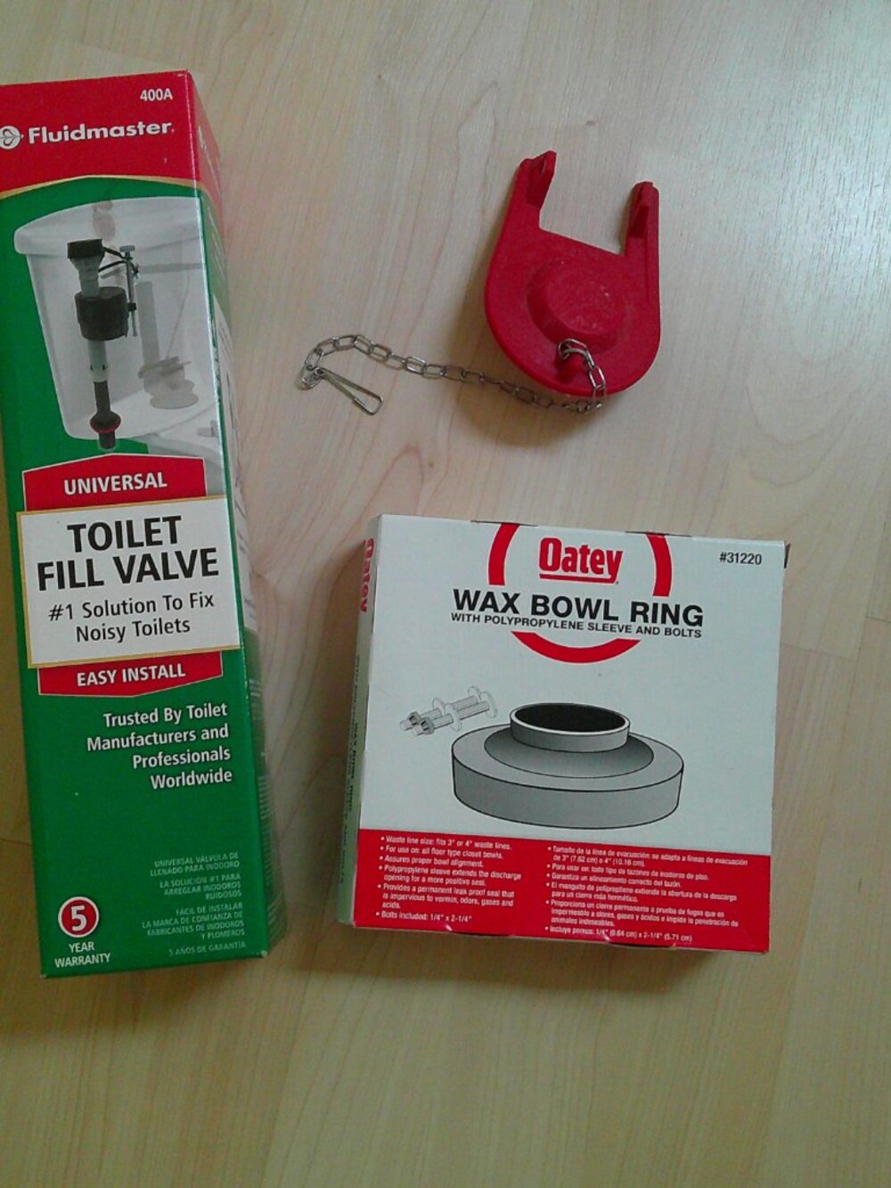 Fluidmaster Toilet Repair items flush valve, wax ring, flapper..